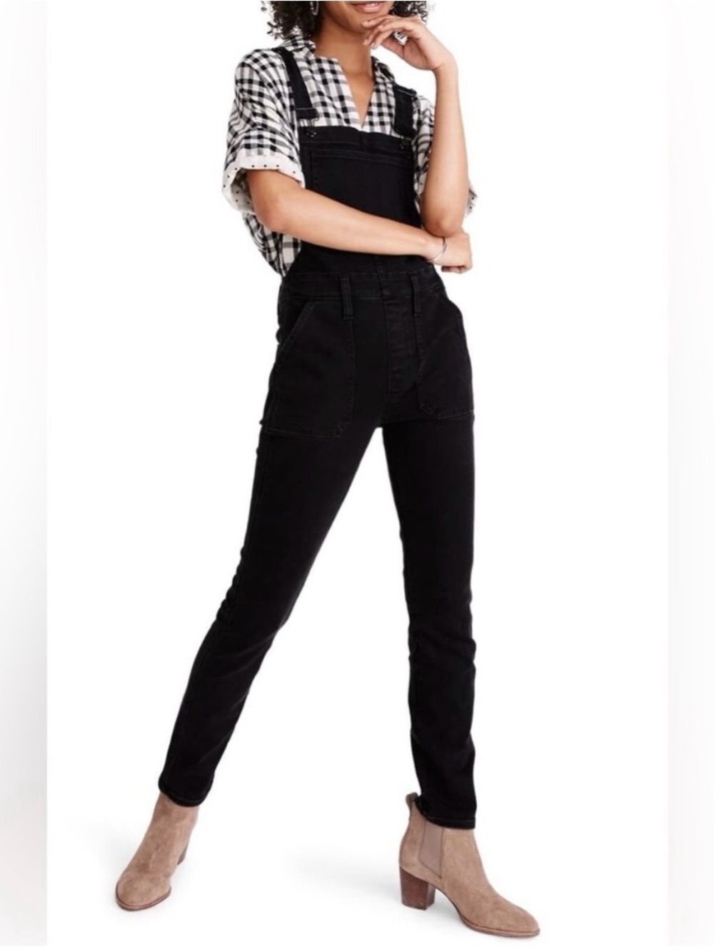 Madewell Black Slim Side Zip Denim Overalls Jumpsuit Small